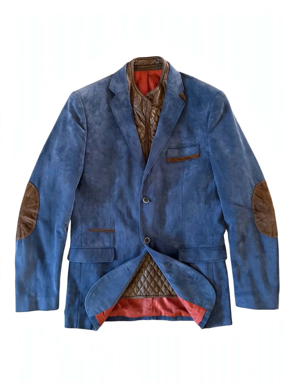English Laundry Blazer M 42R Blue Corduroy Elbow Patches Quilted Vest Front